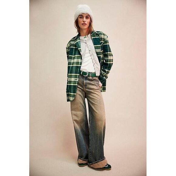 New FREE PEOPLE Reggie Blazer $178 X-LARGE Green OVERSIZED Relaxed LAYERING - Picture 2 of 6